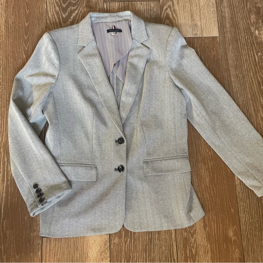 Tommy Hilfiger Herringbone 2 Button Fitted Blazer Preppy Office Casual  Sz 12
